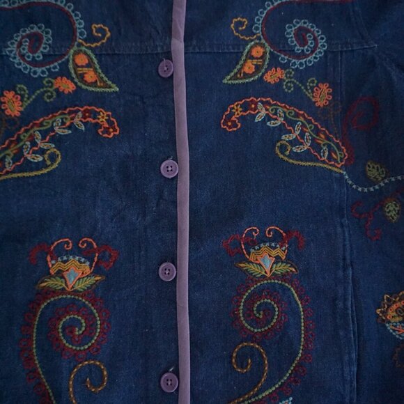 Vintage Denim & Co Blue Paisley Embroidered Button Jacket Boho Cottagecore L - Picture 6 of 9